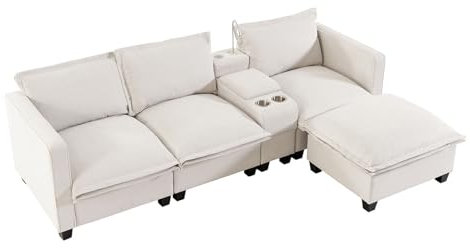 Billg Ecksofa mit Schlaffunktion, Sofa in L-Form mit Stauraum Armlehne, USB-Port, Leselampe und Getränkehalter, Modern Eckcouch 3 Sitzer Convertible Rechts/Links, Schlafsofa fürs Wohnzimmer, Wohnung