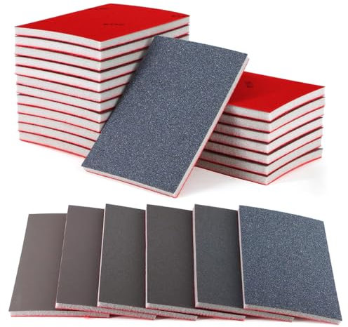 Schleifschwamm Set 24 Stück - weiches,Flexibles Nass-Trocken-Schleifpapier, Schleifschwämme Körnung P180-P3000, Weichschaum Sand Block Schleifpapier für Holz Metall Farbe Möbel Polieren Modellbau