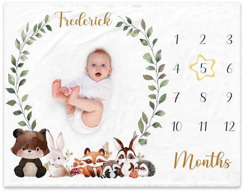 NIBESSER Personalisierte Baby Meilenstein Decke Monatsdecke Kinder Kuscheldecke Flauschige Babydecke Neugeborenen Geschenk Kuscheldecke