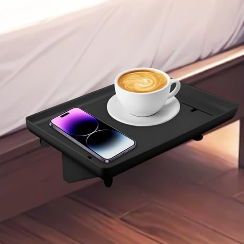 GBKDQQ Nachttischregal, Betttablett schwebend, Nachttisch für Etagenbett und Boxspringbett, bettablage zum einhängen, Clip-On-Nachttisch, Beistelltisch mit Kabelmanagement, 32 x 23.3, Schwarz