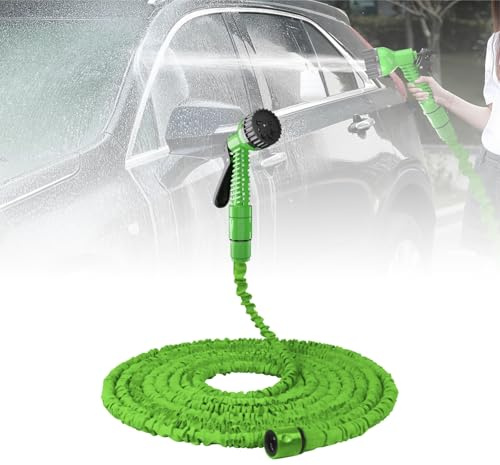 Expandable Garden Hose Pipe 75FT Flexible Expanding Magic Hose with 7 Function Spray Gun,3/4,1/2 Fittings,Lightweight Retractable Garden Water Pipe for Car Washing Flower Lawn Watering,Green
