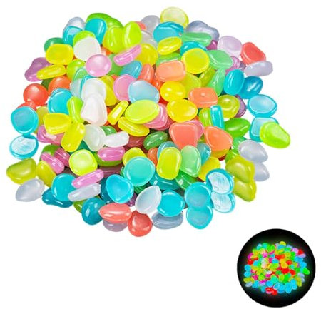 ZALAOR Lot de 200 galets phosphorescents : gravier lumineux coloré – Pierres lumineuses pour aquarium – Pierres lumineuses décoratives pour aquarium, jardin, allée