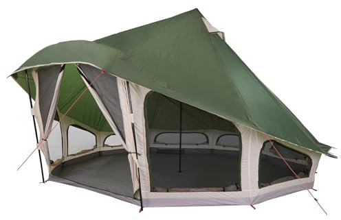 vidaXL Familien-Tipi-Zelt mit Dach Grün 508 x 470 x 300 cm, Outdoor Leben, Modernes Tipi Zelt, Wasserdichtes Material, Geräumiges Camping Must-Have, Stylischer Abenteuerschutz für Familie
