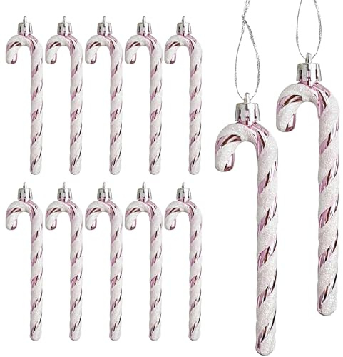 DAHI 12 Pezzi Decorazioni per Albero di Natale, Bastoncini di Zucchero Natalizi, da Appendere, Plastica Candy Cane Decorazioni Albero di Natale (rosa-A)
