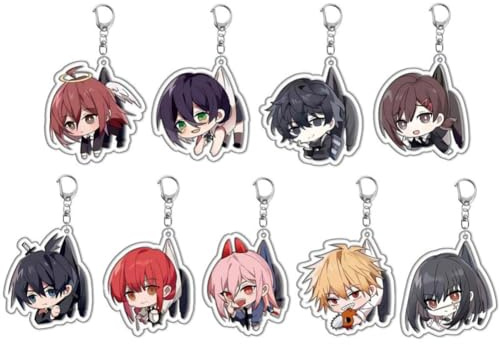 LPXBHSW Chains Saw Men Keychain 9pcs, Anime Character Acrylic Pendant Keyring Anime Denji Chibi Figure Key Bag Accessories for Fans