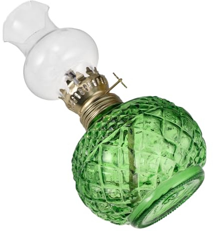 Glas und Eisen Vintage Petroleumlampe Grün Weihnachten Mottoparty | Glaszylinder, Verstellbare Flamme und Docht, als Ambientelicht für Lesen, Stromausfall und Deko