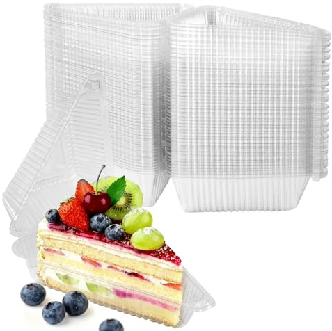 YOIYINI 100Pcs Cake Slice Containers,Pie Slice Containers for 6”-8” Diameter Cake or Pie Slices,Individual Cheesecake Containers,Plastic Boxes for Take Out Packaging, Bakery and Cafe Cake Carriers
