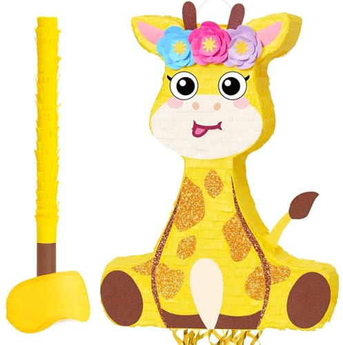 WERNNSAI Giraffen Pinata – Tier Pinata Partyspiel für Kindergeburtstage Giraffen Piñata Set mit Stöck Augenblinde Zugband Dschungel Partydekoration Geburtstagsspiel für Jungen und Mädchen