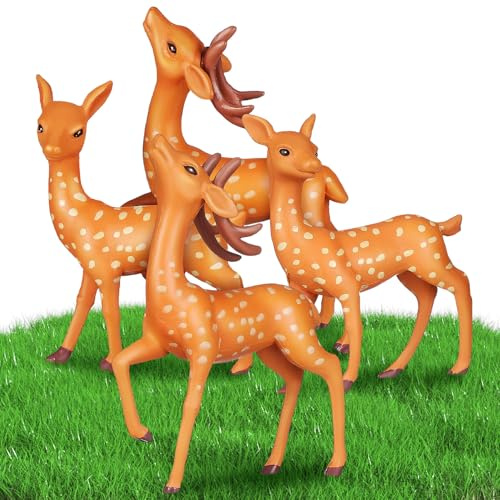 Kleiner Rehbock 4 Stück Kunststoff für Weihnachten Party Cake Topper | Miniatur Gartenfiguren, Pvc, Feine Verarbeitung, Hübsche Deko für Terrarium Moos und Puppenhaus Display