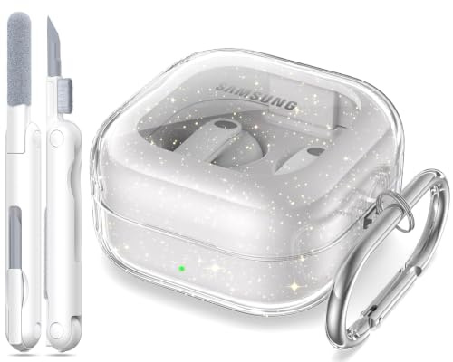 MHYALUDO for Samsung Galaxy Buds 4 Pro/Buds 4 Case 2026,Military-Grade Shockproof, Soft TPU Highly Transparent Anti-Yellowing with Cleaning Kit,Clear Gitter White