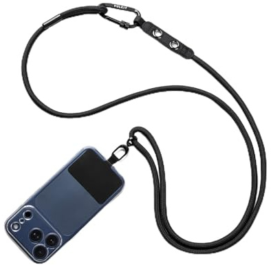 VULKIT Crossbody Phone Lanyard with Tether Tap Adjustable Nylon Neck Strap Phone Lanyards for iPhone and Android Mobile Phone Accessories, Black