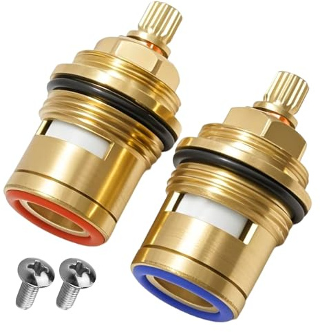 2Pcs 3/4 Inch Brass Ceramic Disc Cartridge, Mixer Tap Cartridge, Tap Cartridge Replacement, Tap Cartridge, Quarter Turn 20 Spline Hot and Cold Water Tap Valve Replacement for Shower, Kitchen, Bathroom