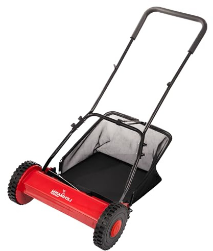 LEHMANN Tondeuse Hélicoïdale 40 cm avec bac 15 L – Tondeuse Manuelle pour pelouse sans électricité, mécanique avec 5 Lames, Hauteur de Coupe réglable 15–43 mm, poignée Pliable