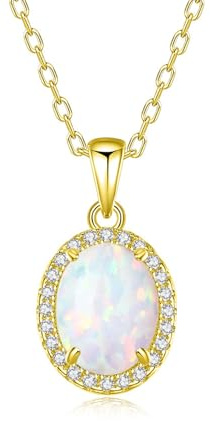 Musihy Halskette Collier Damen, Halskette Ovaler Anhänger mit 8,5 x 6,5 mm Opal und Moissanit, 40+5cm