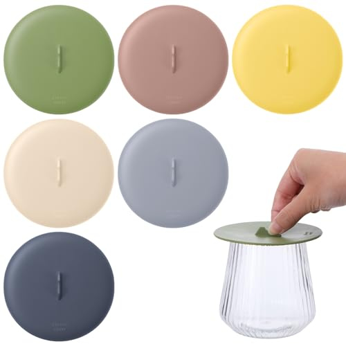 6PCS Silicone Cup Lids, Food Grade Universal Cup Lids, Airtight Seal Mug Covers With Spoon Holder, Colorful Cup Covers for Drink, Anti-Dust Lids for Coffee Tea Mugs