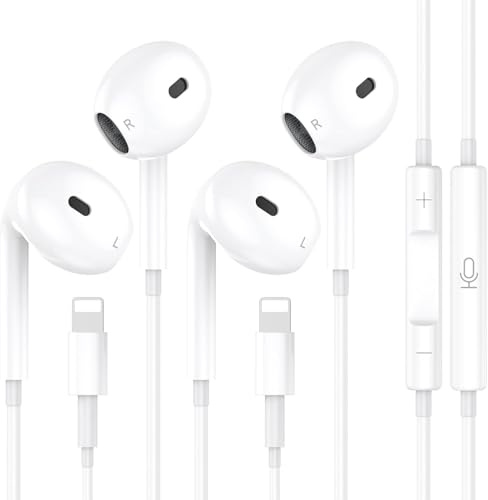 2 Pezzi Cuffie Cablate per iPhone,[Certificate MFI] Auricolari In-Ear | Hi-Fi Stereo Auricolari con Microfono e Controllo del Volume,Compatibili con iPhone 14/14 Pro/13/12/11/XR/XS/X/8/7/SE