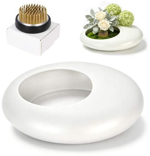 YYTECH Keramik Ikebana Vasen Set, Ikebana Vase, Blumenarrangement Set Mit Blumenigel, Ikebana Schale, mit 4 cm Kenzan Blumen Frosch Töpferware, Blumenstecknadel, Nadelhalter für Heimdekoration