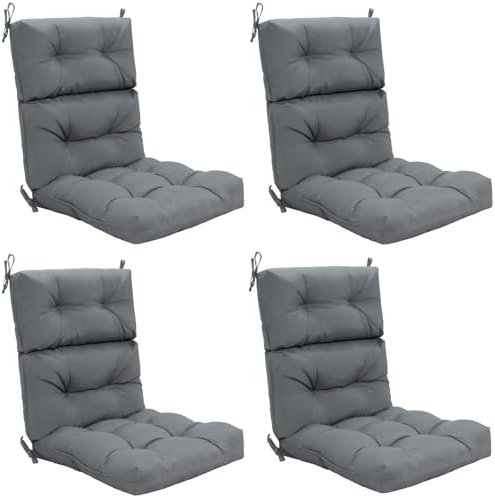 RELAX4LIFE Hochlehner Auflagen 116 x 56,5 x 12 cm, 4er Set Polsterauflagen mit Befestigungsbänder, Gartenstuhlauflagen mit dicken Polsterung, Stuhlkissen für Gartenstuhl, Sessel, Hochlehner (Grau)