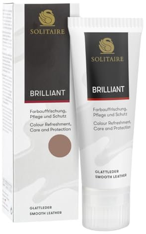 SOLITAIRE Brilliant Schuhcreme Farbe: Gabardine, mit Farbauffrischung für Glattleder und intensive Pflege und leichte Imprägnierung für Schuhe, Taschen, Kleidung, mit Schwammaufträger, 75ml