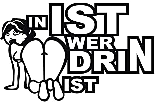INDIGOS UG Auto Aufkleber Auto - 170x110 mm - In ist wer drin ist - schwarz - Selbstklebender Sticker für Auto, Fenster, Bus oder LKW