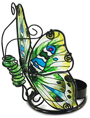 Der Teelichthalter Schmetterling aus farbigem Glas, Modell grün