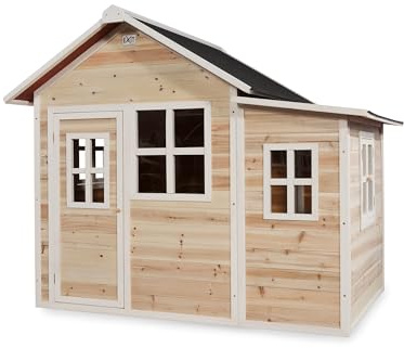 EXIT Toys Loft 150 Holzspielhaus mit Anbau für Draußen - Gartenhaus aus Holz für Kinder - Wasserdichtes Dach - Einfache Montage - 100% FSC Zedernholz - TÜV-Zertifiziert - 188x149x159cm - Natur