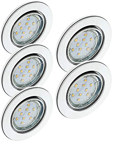 Trango 5er Set LED Einbaustrahler in Rund Chrom 6729-058GUSD Einbauleuchte, Badleuchte, Deckenstrahler, Einbauspots, Strahler inkl. 5x 3-Stufen 5 Watt dimmbar GU10 LED Leuchtmittel Deckenleuchte