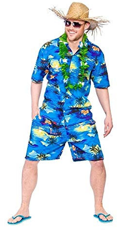 Adult Hawaiian Party Guy Costume - Blue Palm - X-Large