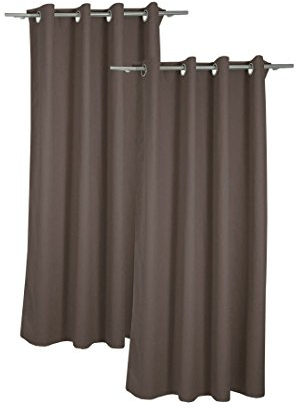 Nurtextil24 2er Pack Set Gardine Blickdicht 145x175cm in vielen Unifarben mit Ösen Verdunklungsgardine Thermogardine Braun