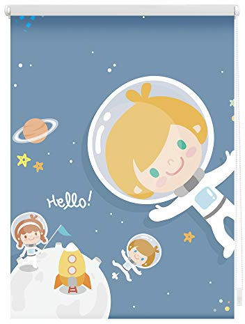 Lichtblick Klemmfix Tageslicht-Rollo mit Motiv, ohne Bohren, Blickdicht, Seitenzugrollo, Made in Germany, Astronaut - Blau 120 x 150 cm (B x L)