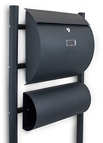 BITUXX® Standbriefkasten Briefkasten Postkasten Mailbox Letterbox Briefkastenanlage mit seperaten Zeitungsfach Dunkelgrau Anthrazit