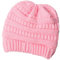 Markcur Damen Beanie Strickmütze Gestrickt Verdicken Hut Warme mit Zöpfen Loch Loop Wintermütze für Pferdeschwanz Rosa