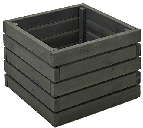 GASPO Blumenkasten Lunz | Blumenkübel aus massivem Holz, L 53 x B 53 x H 39 cm, Vintage-grau | Deko für Garten und Balkon