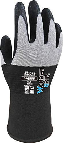 Wonder Grip WG-555 Duo - Arbeitshandschuhe, Nitrilbeschichtung für extra Grip, Sicherheitshandschuhe für sicheres Greifen, gr L / 9