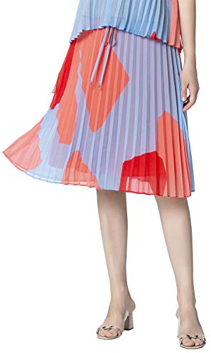 APART Fashion Damen Printed Plissee Skirt Rock,per Pack Mehrfarbig (hellblau-Multicolor hellblau-Multicolor),40 (Herstellergröße:40)