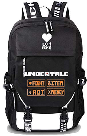 WANHONGYUE Undertale Spiel Cosplay Rucksack Schultasche Laptop Backpack mit USB-Ladeanschluss Schwarz / 7