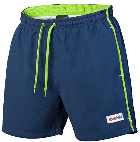 Mount Swiss Männer Badehose Dario mit seitlichen Taschen Gesäßtasche I Modische Herren Shorts Schwimmen Freizeit Wassersport I Badeshorts in der Farbe Dunkelblau, Größe 4XL