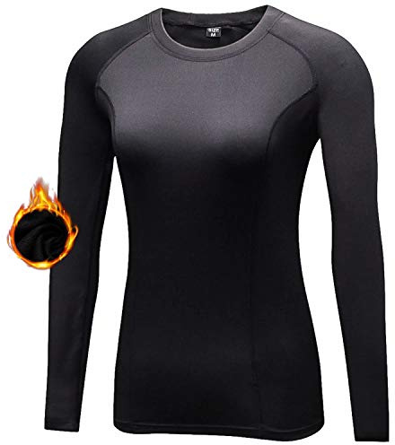 Sillictor Thermal Base Layer Womens Wicking Ski Base Layers with Thumb Hole Long Sleeve Running Top for Sports Gym Hiking Cycling Women Compression Tops High Wicking Breathable Warm 5021 Black XL
