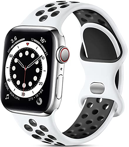 Epova Sport Armband Kompatibel mit Apple Watch Armband 42mm 44mm 45mm 46mm 49mm, Atmungsaktives Weiches Silikon Armband Kompatibel mit iWatch SE Series 10 9 8 7 6 5 4 3 2 1 Ultra, Weiß/Schwarz