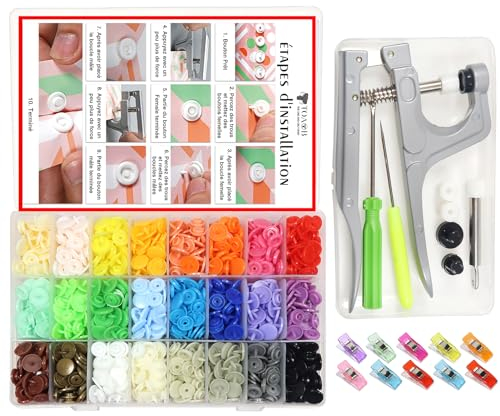 TOAOB 440 Ensembles T5 Boutons Pressions en Plastique 24 Couleurs avec Kit de Outils Pince en Métal et Clips Pince Couture Coloré pour Accessoires Couture Vêtements DIY Craft Scrapbook Artisanat
