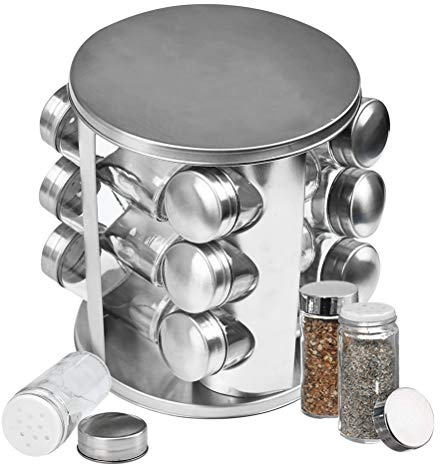 NA Spice Carousel Spice Rack with 12 Pcs of Spice Jars, Rotating Spice RackSpice Organizer,Spice Rack Holder,Spice Container,Rotating Spice Rack for Kitchen Cupboard and Work Surface