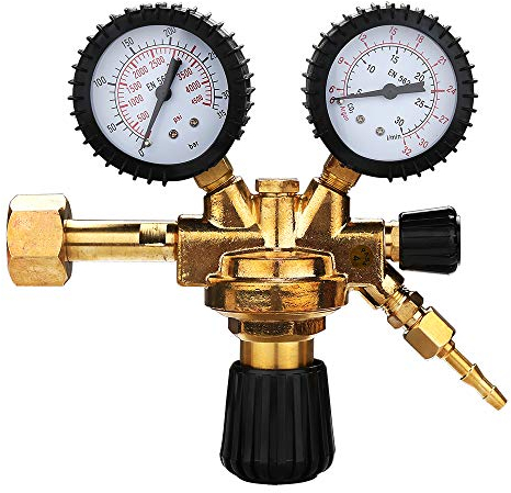 Lospitch Druckminderer Druckregler, Gasregler für Argon/Co²/ Inertgas, Kohlendioxid Universal-Druckminderer mit Manometer, Schutzgas zu MIG/MAG WIG TIG Schweißgerät, Messingoberfläche