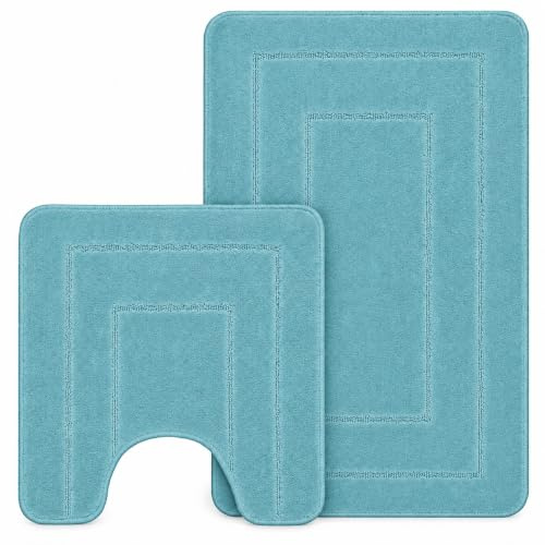 LSC rutschfeste Badematte, 2-teilig, extra weich, wasserabsorbierend, 100 % Polypropylen, WC-Vorleger, Duschvorleger, Badezimmerteppich für Toilette (AQUA)
