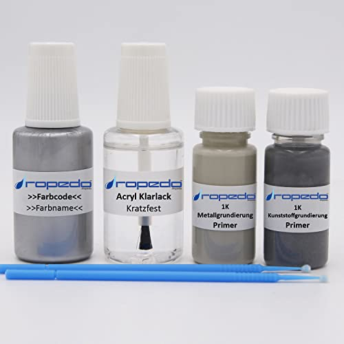 dropedo Lackstift Set passend für VW 0Q / LC9A PURE WHITE 20ml + Klarlack 20ml + 10ml Metallgrundierung + 10ml Kunststoffgrundierung