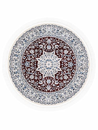 carpetfine Orientteppich Nain Diane Rot Ø 160 cm Rund | Tradtioneller Teppich für Schlaf- und Wohnzimmer