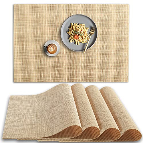 homEdge PVC-Platzdeckchen, rutschfest, hitzebeständig, waschbares Vinyl, beige, 4 Stück