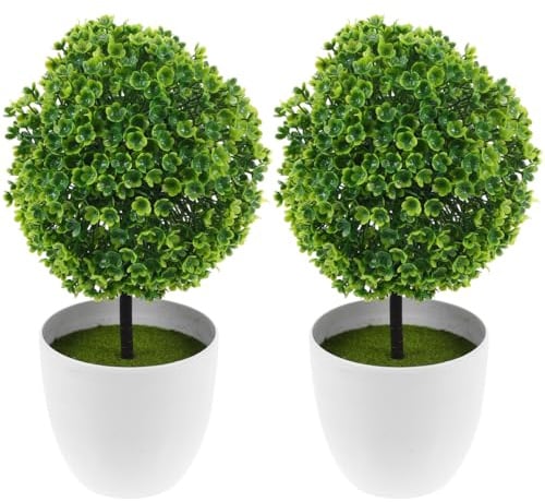 Kunstpflanze 2 künstliche Buchsbaum-Formschnittbäume getopfte künstliche Pflanzenkugeln Tischpflanzen Topfkugel geformter Baum gefälschte Grasblume für Badezimmer Dekorationen Bonsai Topf