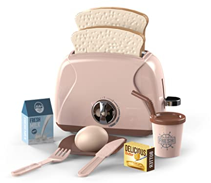 Teorema Giocattoli 66984 - Tostapane giocattolo per bambini con Pane, Burro e Caffè, per preparare la colazione, con funzioni reali, con Accessori