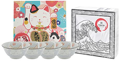 TOKYO design studio Kawaii Bol bleu et blanc Ø 14,8 cm env. 500 ml en porcelaine asiatique avec emballage cadeau et serviettes exclusives