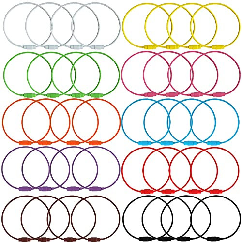 DOULEIN Llaveros de Alambre de Acero Inoxidable,40 Piezas Alambre Llavero de Cable Llaveros Cable Loops Llavero de Cuerda de Alambre para Senderismo Actividad Etiquetas identificación Equipaje
